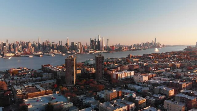 New York City aerial footage. Manhattan and New Jersey.