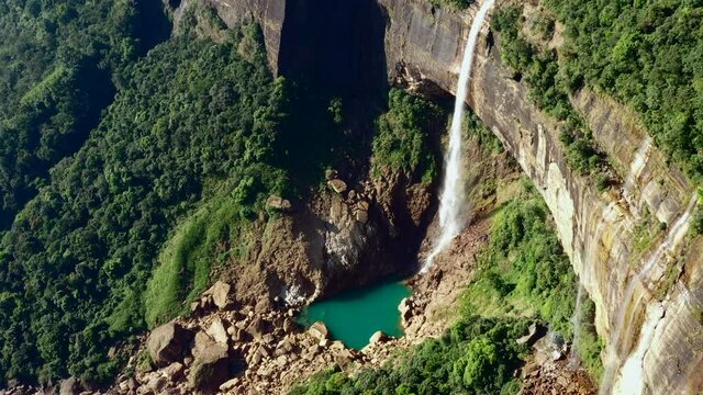 Aerial view of Nohkalikai Waterfalls