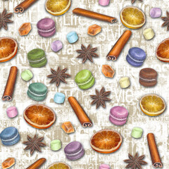 Christmas colorful seamless pattern with watercolor elements