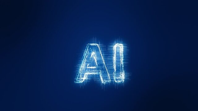 Motion graphic of Blue particle AI logo with futuristic technology circle rotation and levitation dot on abstract background