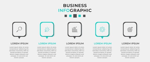 Vector Infographic design business template with icons and 5 options or steps. Can be used for process diagram, presentations, workflow layout, banner, flow chart, info graph