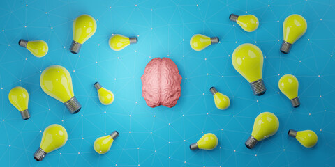 Fototapeta na wymiar light bulb and brain. creative idea concept, 3d illustration