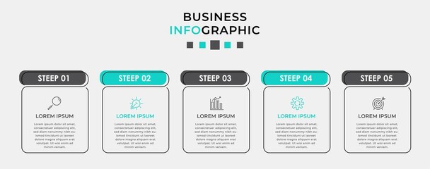 Vector Infographic design business template with icons and 5 options or steps. Can be used for process diagram, presentations, workflow layout, banner, flow chart, info graph