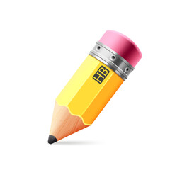 Vector yellow, short pencil with eraser. Vector icon.