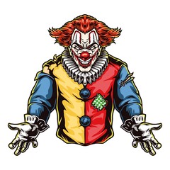 Scary clown with paper collar colorful concept