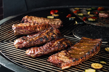 BBQ ribs grilled meat smoke fog barbecue food
