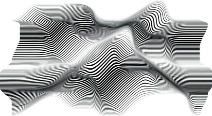 Abstract flow lines background . Fluid wavy shape .Striped linear pattern . Music sound wave . Vector illustration - obrazy, fototapety, plakaty