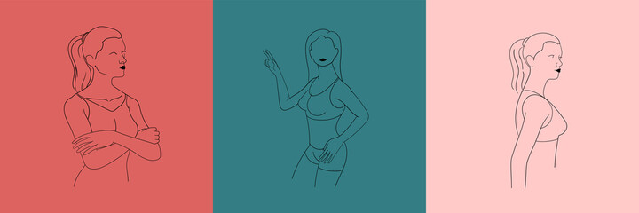 Fototapeta na wymiar Set of Abstract minimalistic female figure in underwear. Vector illustration