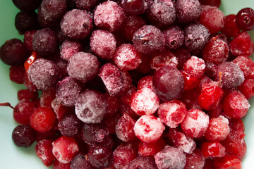 large frozen bright red berries