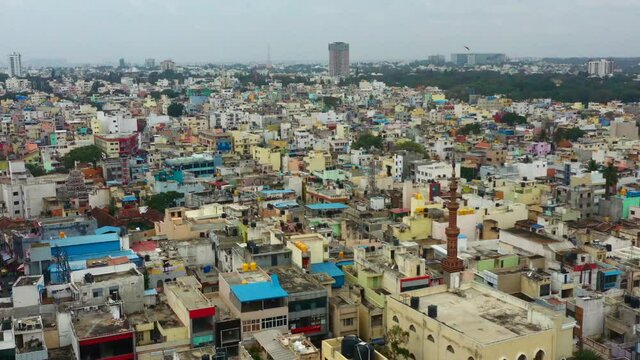 Flying over urban community in Bangalore India