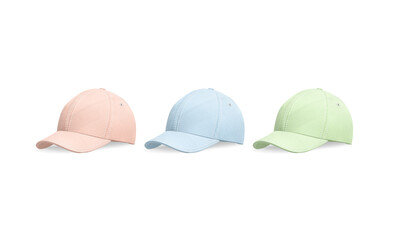 Blank colored baseball cap mockup, half-turned view