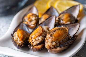 Turkish Street Food Stuffed Mussels with Lemon - Midye Dolma