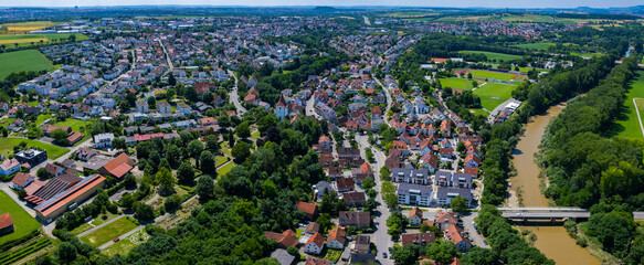 Aerial view around the city Freiberg am Neckar in Germany. On sunny day in spring. - obrazy, fototapety, plakaty