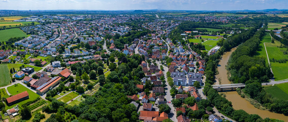 Aerial view around the city Freiberg am Neckar in Germany. On sunny day in spring.