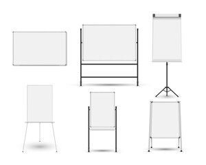 Collection realistic whiteboard vector illustration. Equipment for seminar, presentation, training
