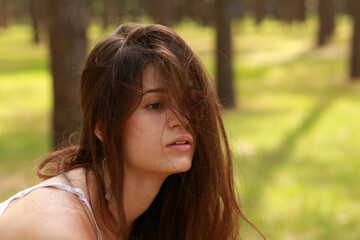Fototapeta premium Portrait of brunette woman with pierced nose