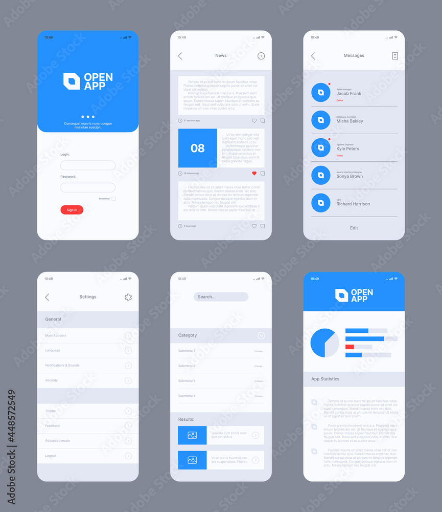Poster Smartphone ui. Design web frames layout template mobile application ui kit buttons dividers preview photos garish vector layout with place for personal text