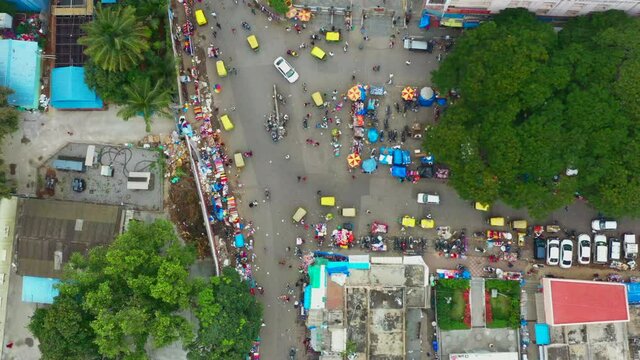 Birds eye view of busy street in Bangalore India