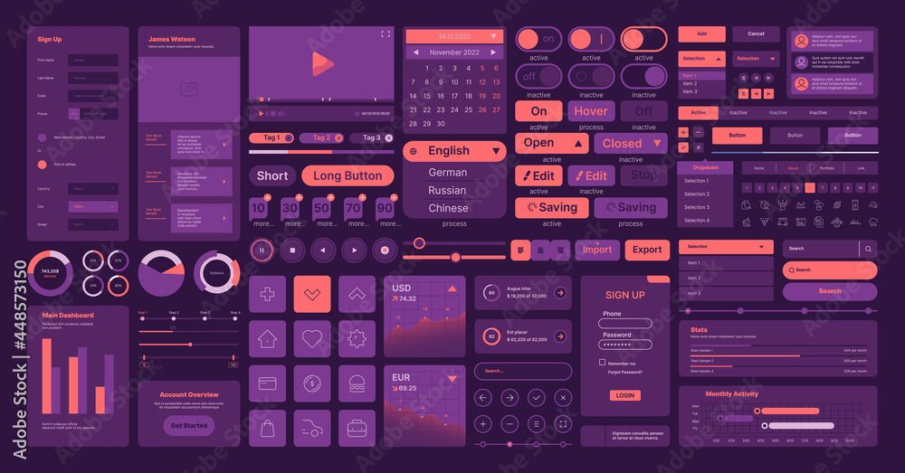 Poster Web elements. Ui layout symbols interface icons dividers buttons frames navigation arrows user design kit garish vector templates collection