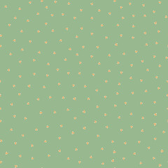 Ditsy love heart vector seamless background pattern in boho style. Sage green monochrome flower hearts dense backdrop. Simple folk art floral hearts scattered repeat. For cottage decor, baby shower