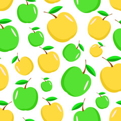 Seamless pattern of green and yellow apples. Ripe apple harvest background.