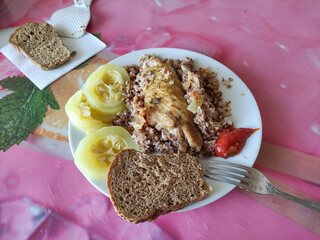 Turkey wing with buckwheat and zucchini, diet food