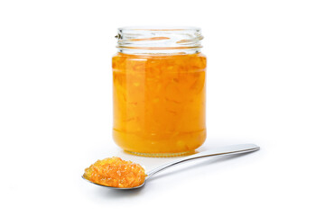 glass jar with orange jam