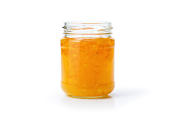 glass jar with orange jam