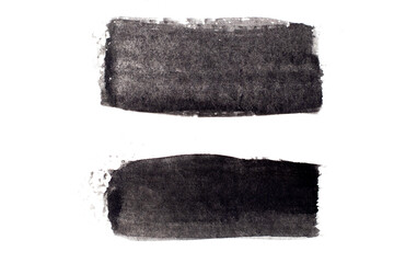 Black color watercolor handdrawing as square line brush on white paper background