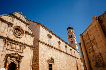 View at historic square in city center of famous Dubrovnik town, Croatia Europe. - obrazy, fototapety, plakaty