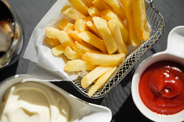 French fries with different sauces