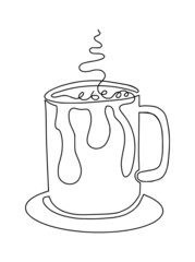 Continuous one line drawing of cup in simple style for coffee shop poster wall, contour line art design for t-shirt fashion print, logo, emblem, template. Single line draw vector illustration
