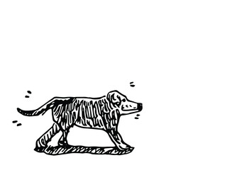 Doodle art of young dog is running. Graphic element for pet concept.