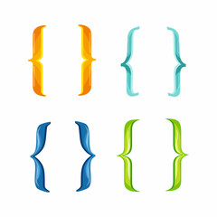 A set of multi-colored curly braces for editing and calligraphy. A symbol for text and printing. Vector illustration.