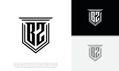 Initials BZ logo design. Luxury shield letter logo design.