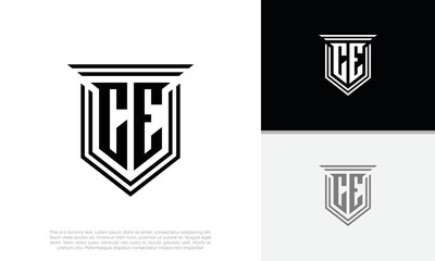 Initials CE logo design. Luxury shield letter logo design.