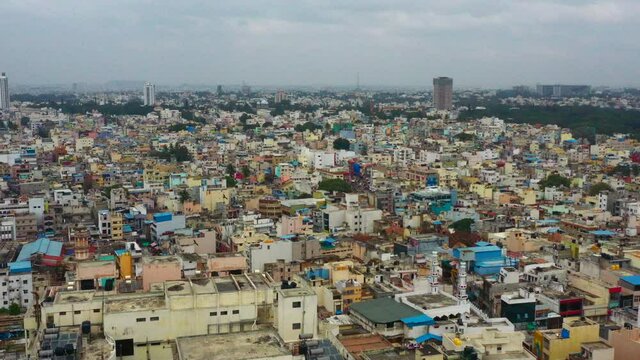 Camera pans over large urban area in Bangalore India