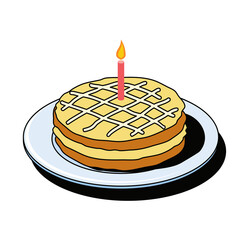Birthday candle cake. Vector 3d sketch line isometric, color icon illustration, flat style. Creative design idea and elements for infographics and website.