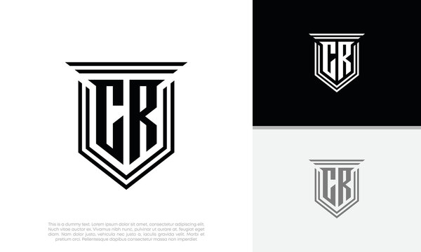 Initials CR logo design. Luxury shield letter logo design.