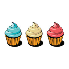 Cupcakes. Vector 3d sketch line isometric, color icon illustration, flat style. Creative design idea and elements for infographics and website.