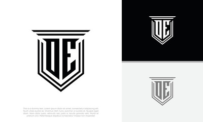 Initials DE. OE logo design. Luxury shield letter logo design.
