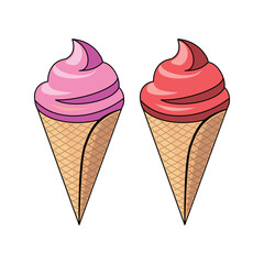 Ice cream cone, waffle cup. Vector 3d sketch line isometric, color icon illustration, flat style. Creative design idea and elements for infographics and website.