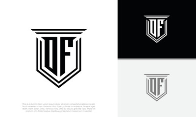 Initials DF. OF logo design. Luxury shield letter logo design.