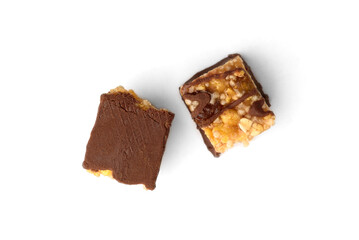 Granola bar with chocolate isolated on white background.