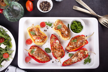 stuffed peppers with meat, rice and vegetables