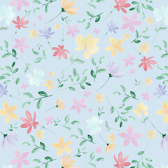 Padr&atilde;o sem emenda de floral pintada em aquarela com fundo azul