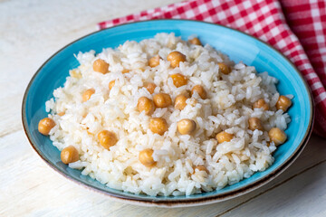 Turkish Rice with chickpea served, Turkish name; Nohutlu pilav or pilaf