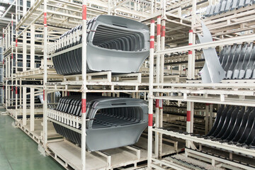 Door parts put in the rack, Automotive part, Car manufacturing,Stamping parts, Press parts.