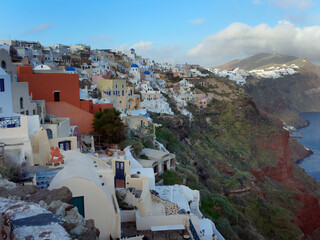 Coloful buildings blue sky oia santorini island