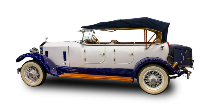 The Luxury Vintage British car, 1920th. White background.